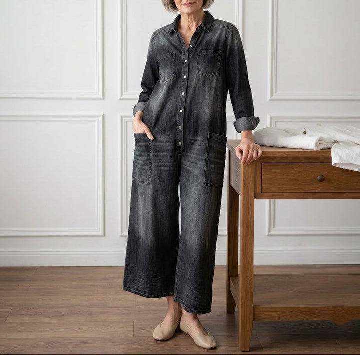 Diana™ | Retro Denim Button-Up Jumpsuit