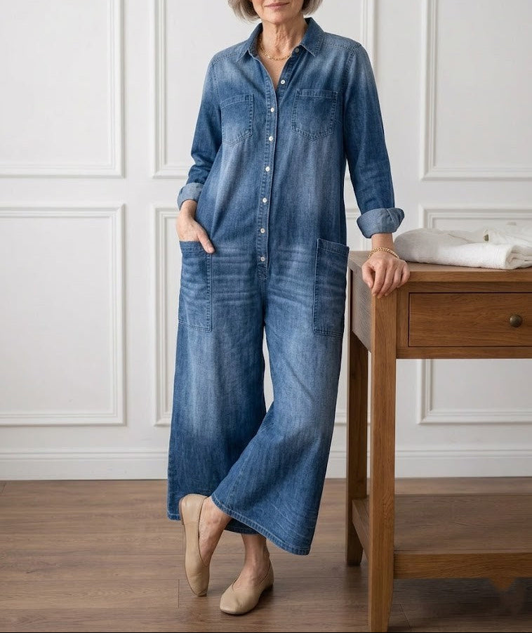 Diana™ | Retro Denim Button-Up Jumpsuit